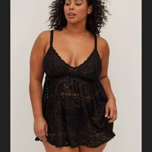 NWT Torrid Curve Simply Lace Babydoll in Black, 3X
